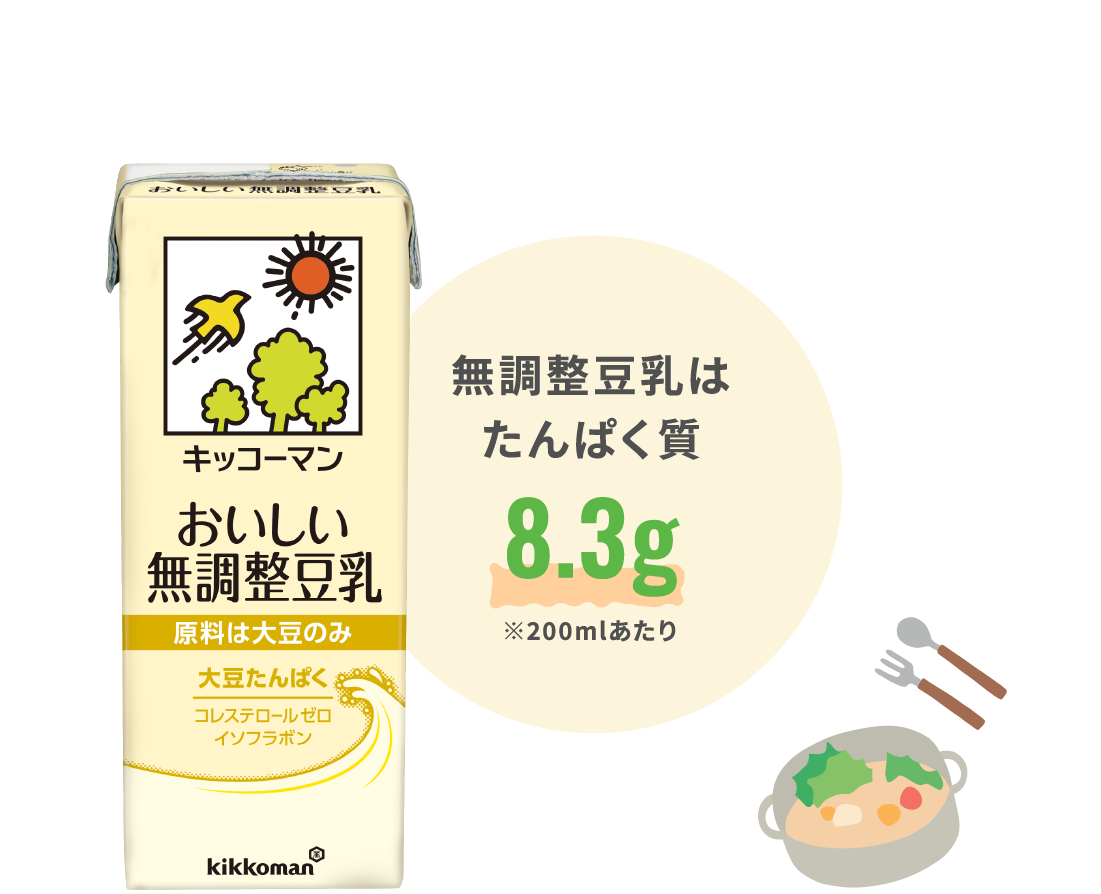 無調整豆乳はたんぱく質 8.3g ※200mlあたり