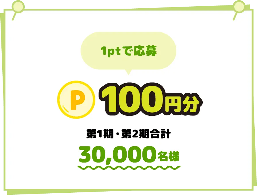 1ptで応募 Ｐ100円分 第1期・第2期合計 30,000名様