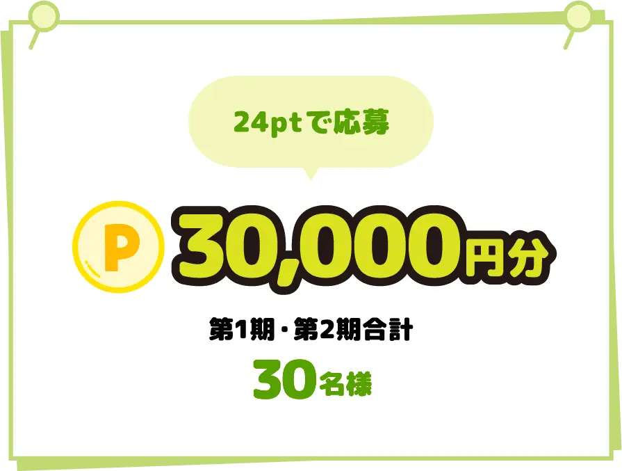 24ptで応募 Ｐ30,000円分 第1期・第2期合計 30名様