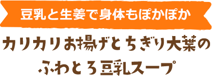 豆乳と生姜で身体もぽかぽか　カリカリお揚げとちぎり大葉のふわとろ豆乳スープ